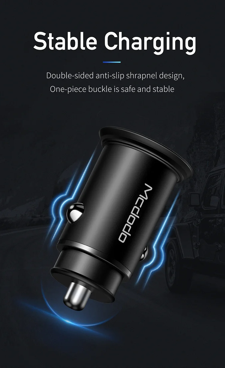 Mcdodo Innovation 2019 Mobile12V-24V 5-3A/9V-3A/12V-2.5A/15V-2A/20V-1.5A PD+5A Fast Metal USB+Type C dual ports In Car Charger