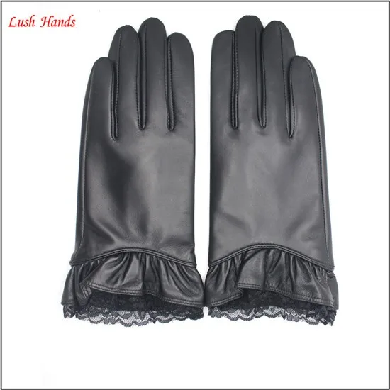 ladies leather gloves with lace cuff