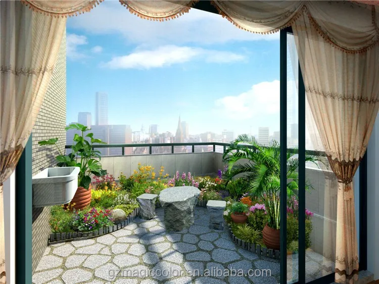 3d balcón animado natural paisaje jardÃn fondos de pantalla para ... Decoración Balcón Garden