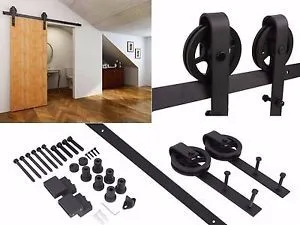 Barn Door Hardware Heavy Duty Set Cabinet Rolling Industrial Bypass Double Iron kit Sliding Barn Door Hardware For Wood Door