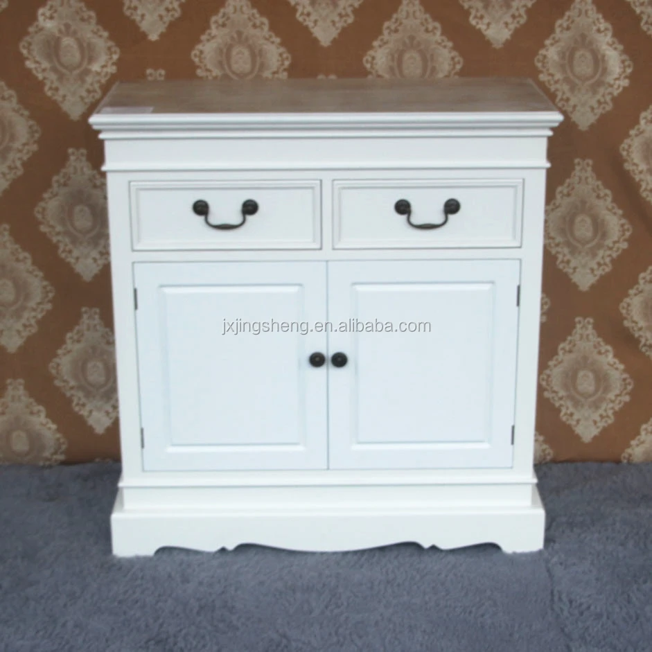 Modern Hand Painted 2 Drawers White Wooden Sideboard Cabinet