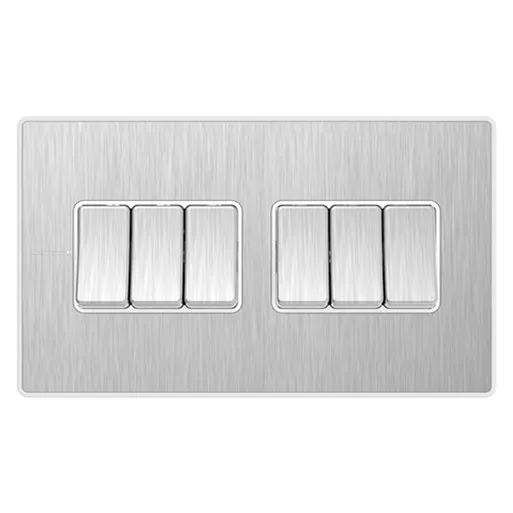 Stainless steel 10 A british standard 6 gang uk light wall switch