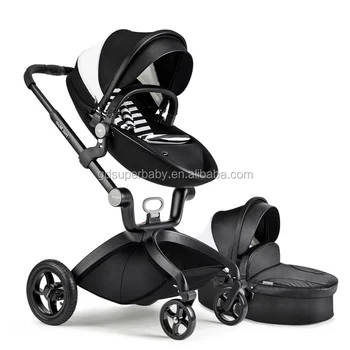 black leather baby stroller