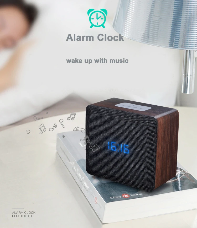 2018 New  Support USB TF Card FM Radio Alarm Clock Handsfree Calling Retro Wooden Bookshelf Bluetooth Speaker