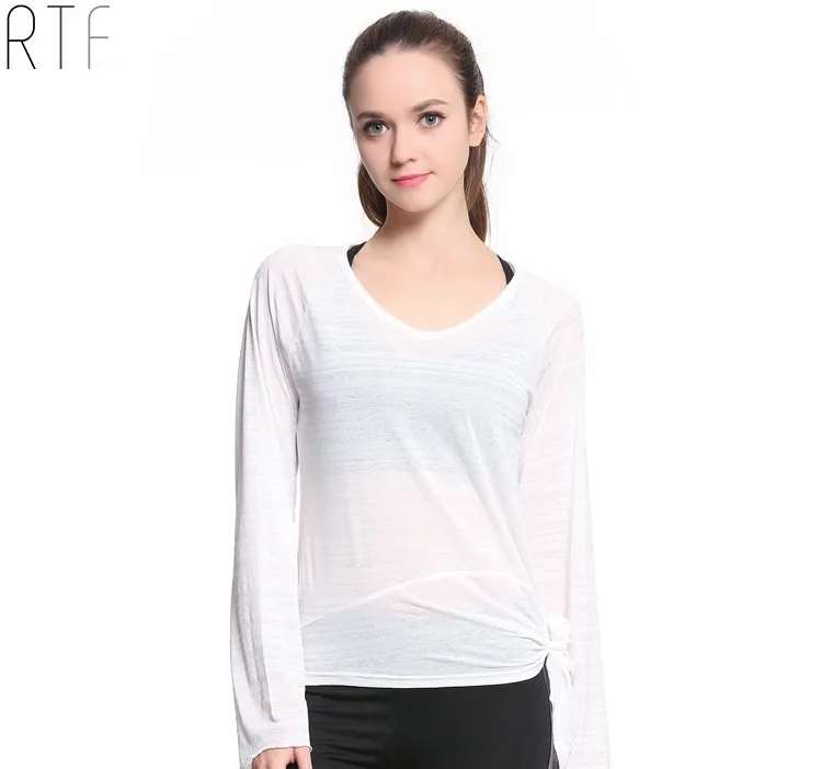 Fashion Breathable Women Fitness Shirt White Yoga Long Sleeve Work Out ...