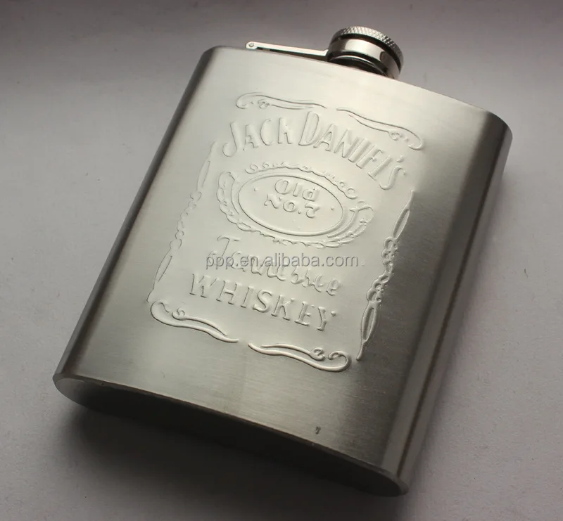 6oz Embossed Mini Flask Set With Funnel And Cups Gift Box Packing Hip