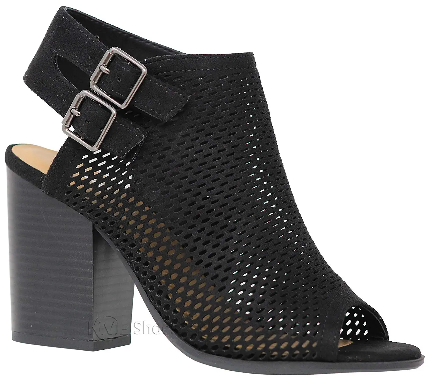 MVE Shoes Women's Peep Toe Strappy Block Sandals - Fashion Elastic Side Back Zipper Summer Shoes - Comfort Heeled Sandals