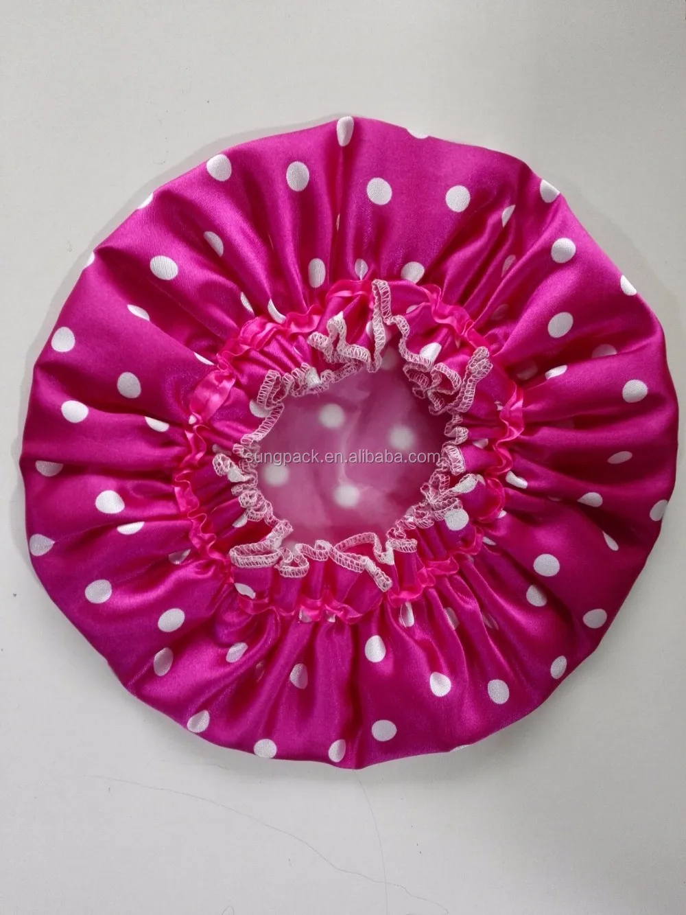 Custom Waterproof Satin Shower Caps With Novelty Polka Dot Bathing Cap