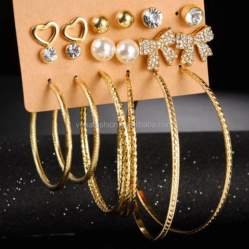 Heart Bow Amazon Gold Earring Sets For 3 Holes Buy Earring Sets For 3