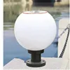 Ball Round Exterior Outdoor Solar Pillar Lights With Acrylic Milk White Lampshade And Stainless Steel Base