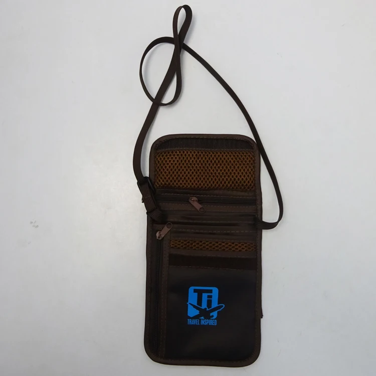 Factory Wholesale Promotional Luxurious 230T Nylon Travel Passport ID Card Name RFID Neck Wallet With Lanyard