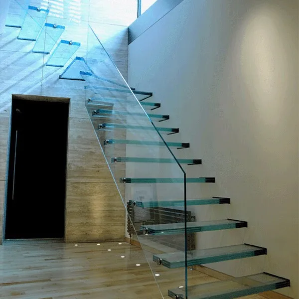 Tempered Glass Floating Stairs Attach On Wall With Glass Rails Buy