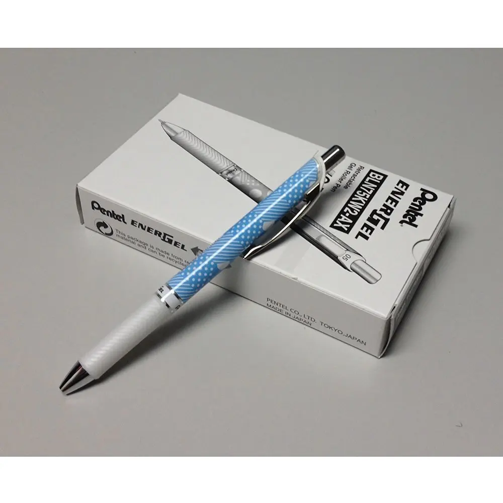 Pentel BLN75KW2 EnerGel Kawaii II 0.5mm Retractable Liquid Gel Roller Pen Bulk Pack (12pcs) - Light Blue / Black Ink