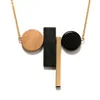2018 New Geometric Circular Resin Wood Pendant Gold Chain Long Necklace Wood Jewelry