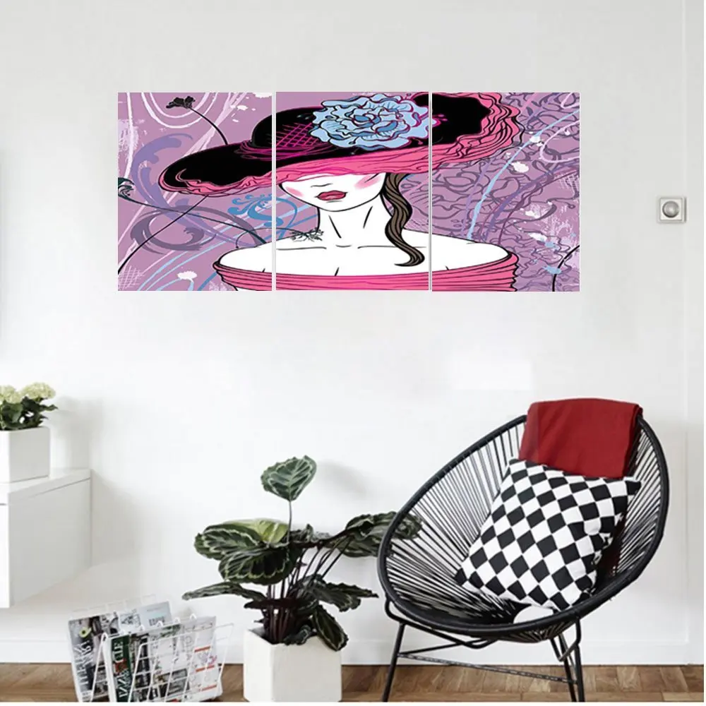 Liguo88 Custom canvas Grunge Home Decor Noble Lady From The Past With Nostalgic Hat On Vintage Backdrop With Grunge Details Bedroom Living Room Decor Pink Purple