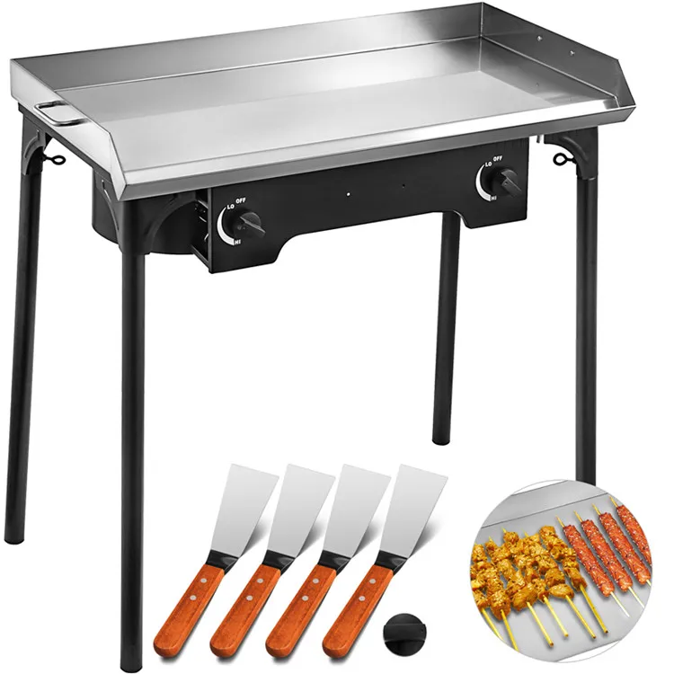 New Design 32" X 17" Wide Stainless Steel Flat Top Griddle Grill & Propane Fueled 2 Adjustable