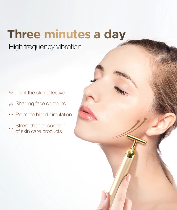Japan Thin Face facial massage vibrator t shape beauty bar 24k golden pulse facial 24k gold t shaped face slimming beauty bar