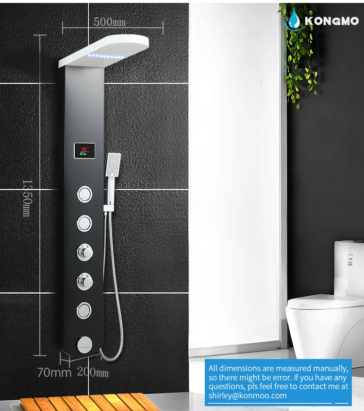 不锈钢淋浴面板塔黑色，带数字显示纯主体淋浴支架，用于墙壁导管淋浴面板