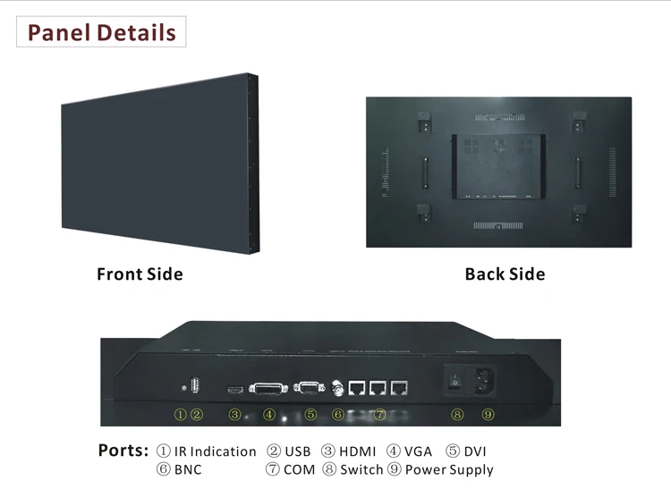 2x2 3x3 4x4 High Quality Narrow Bezel Full Color Video Wall with Frameless LCD Monitor 16:9 LED Backlight Support PIP POP.jpg