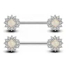 Silver Rose Gold Color With Synthetic Opal Rhinestone Flower Nipple Rings body jewelry