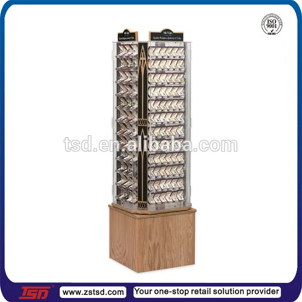 Tsdw743 Wood Grain Rotating Jewelry Display Stand/pendant Floor Wood Jewelry Display/acrylic