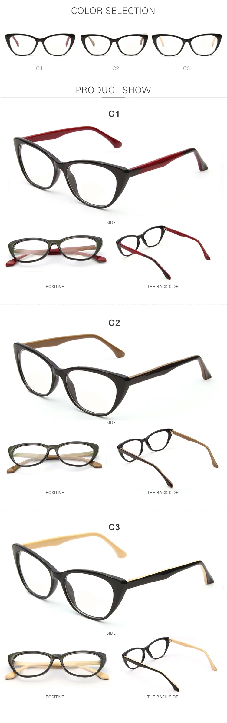 2019 Brand European Style 2 Colors Fashion Women Cat Eye Reading