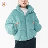 fade green Pointed collar Fluffy Corduroy Puffer Jacket adjustable draw cord hem padded down jackets