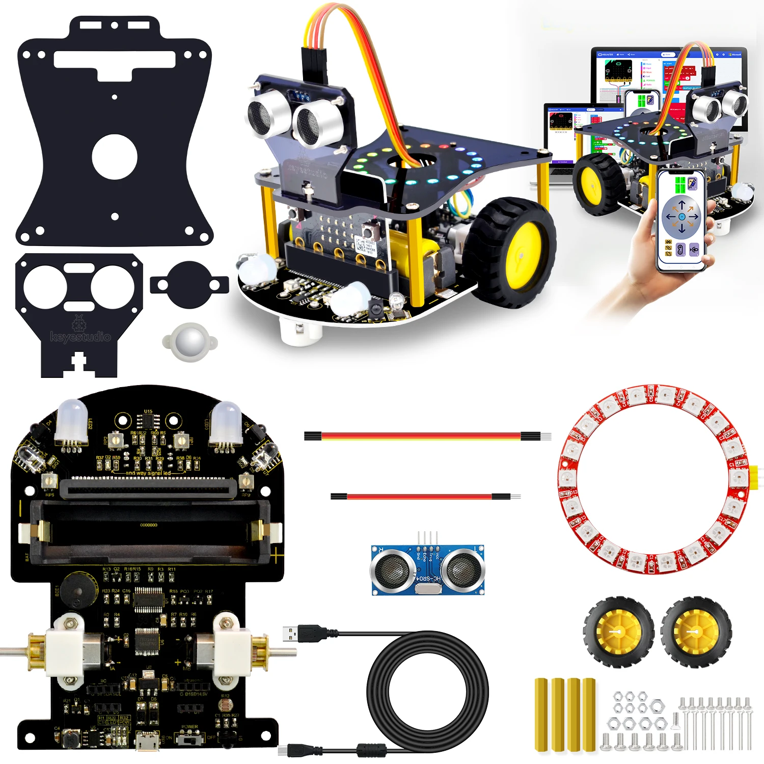 Keyestudio Microbit Stem Education Diy Micro: Bit Robot Mini Smart ...