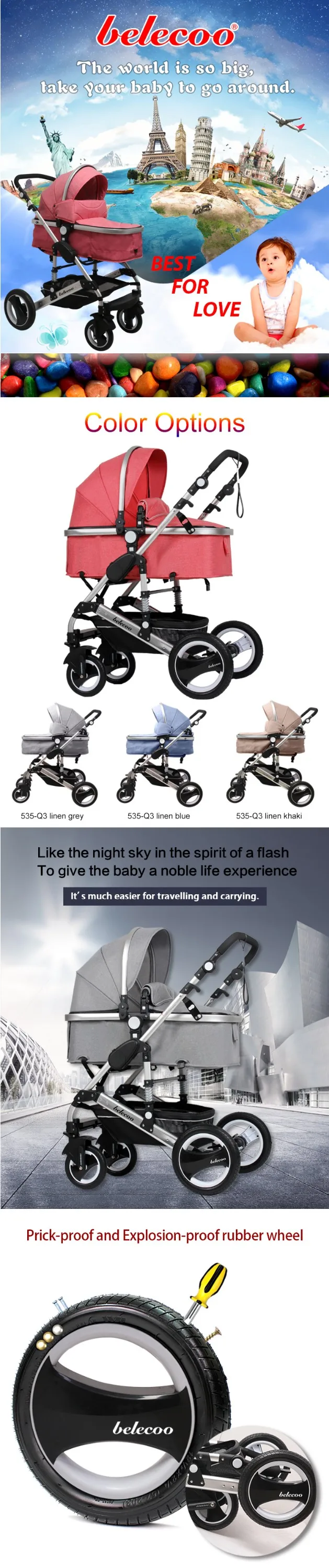 belecoo 3 in 1 baby pram stroller with car seat