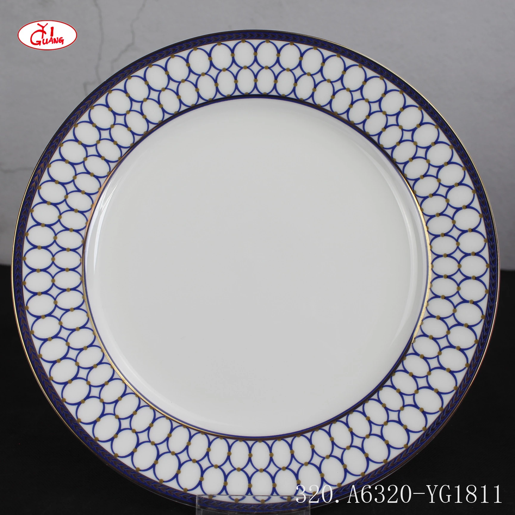 Wholesale Bone China Dinner Plates,Set Of 4,Gold Pattern With Gold Rim