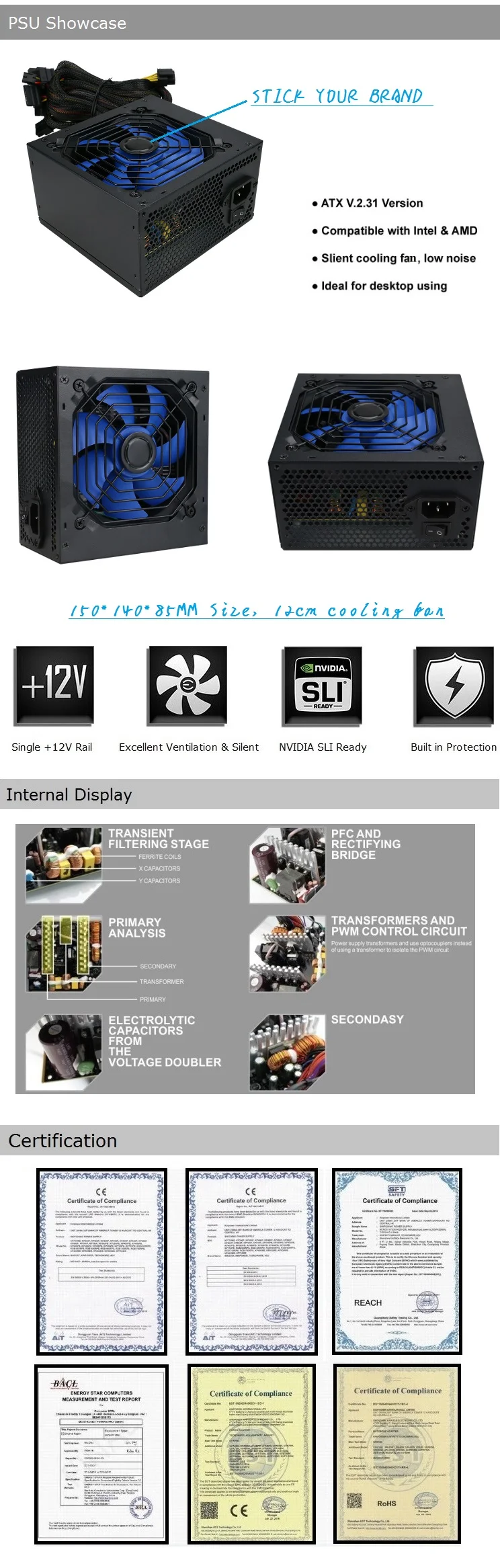 OEM Fonte Atx 12cm Cooling Fan Power Supply 500w