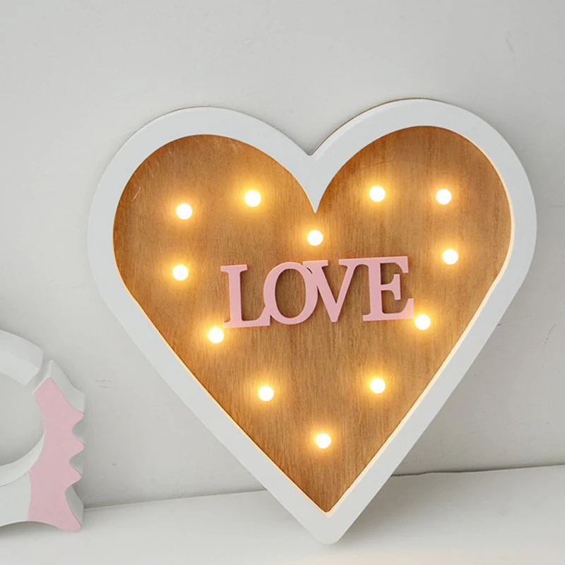 Factory direct cheap wall mounted wooden heart design led decoration night light for home