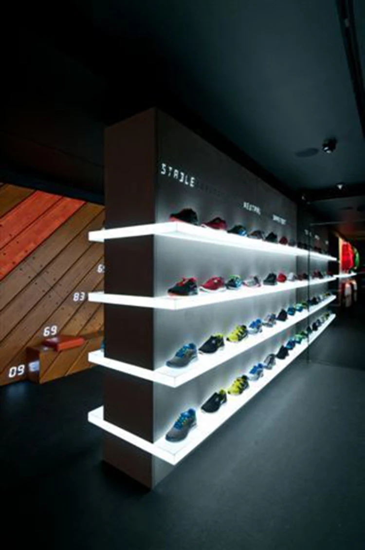 Custom Retail Floor Standing Wall Mdf Led Lighting Shoe Rack Display Factory Buy Dinding Mdf Lampu Led Rak Sepatu Rak Sepatu Pabrik Lampu Led Sepatu Rak Display Product On Alibaba Com