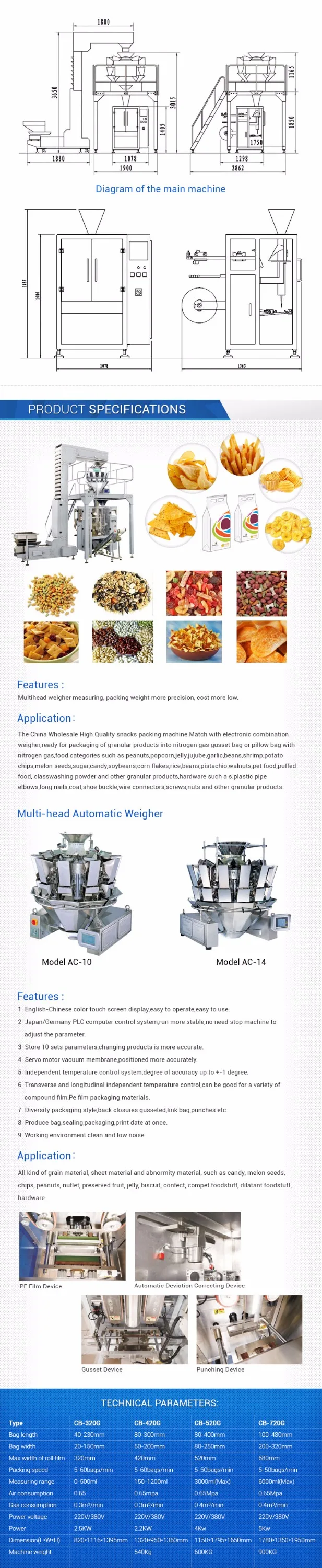 Automatic crisps snacks french fries packaging machine