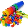 60 Rainbow Colored Bears, 6 Stacking Cups, Kids Tweezers and Storage Container Counting/Sorting Bears