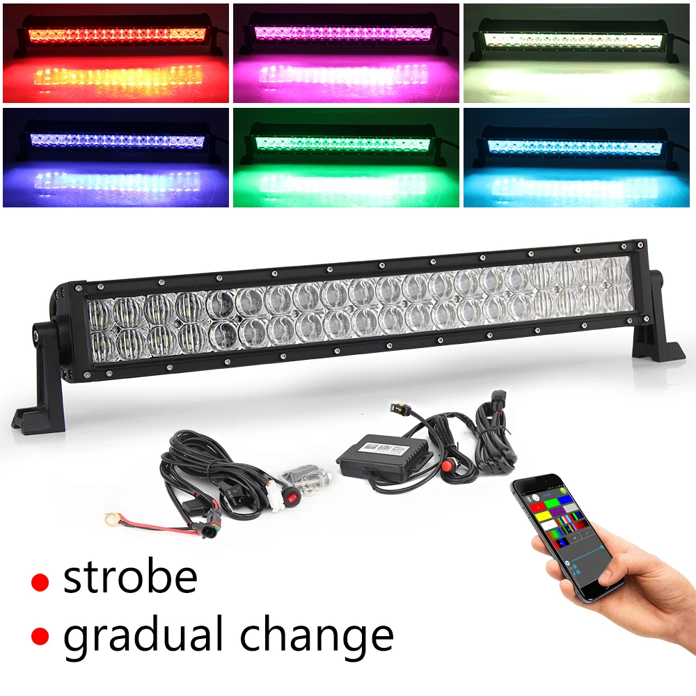 Dual Row Strobe 5D Reflector 22 32 42 52 Inch 7 Colors Combo Spot Flood Beam Car Offroad RGB Led Light Bar