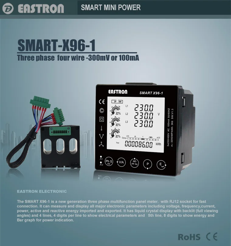 Smart X961 three Phase Panel meter, Multifunction power Meter with