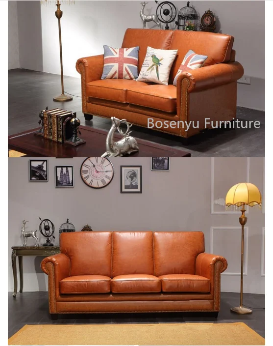 Room Orange Color Leather Sofa 1+2+3 Seaters Sectional Sofa Sets Buy