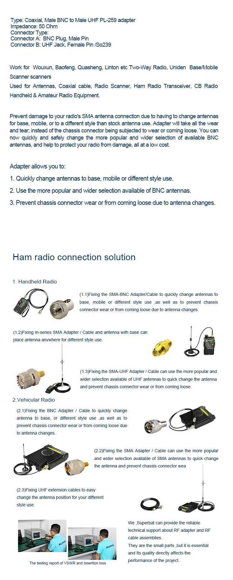 Uhf So239 So239 Female To Bnc Male Ham Radio Antenna Coax Adapter