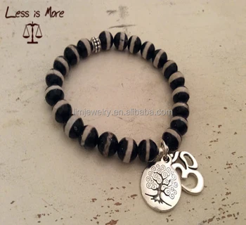 Zebra Stripe Black Agate Mala Healing Om Meditation Yoga Jewelry Zebra Stripe Black Agate Mala Healing Om Meditation Yoga Jewelry Bracelet