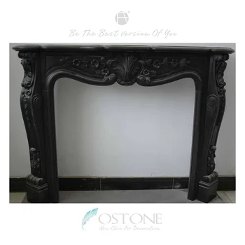 Fireproof Material Black Colored Antique Marble Fireplace Mantels