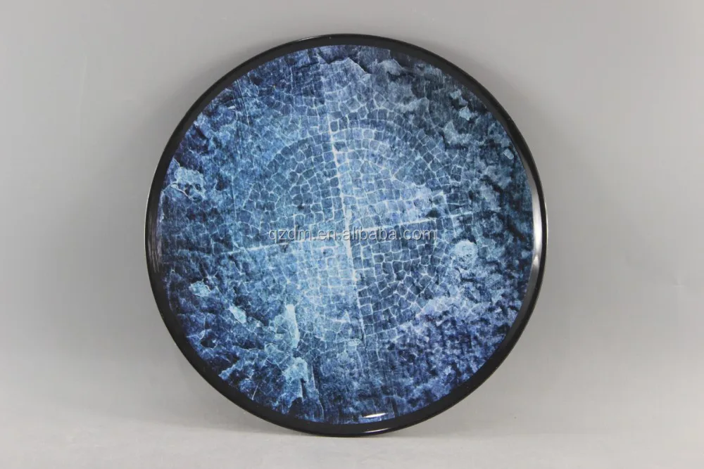 High-End Melamine Dinner Plate In Black With Decal