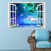 3D new foreign trade forest white horse wall sticker Windows living room TV background wall stickers mural