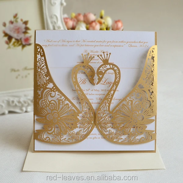 Guangzhou Black Lace Folding Wedding Card Laser Cut Swan