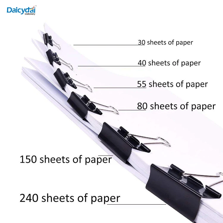 Universal Binder Clips Large Capacity Black Assorted Sizes Metal 15mm