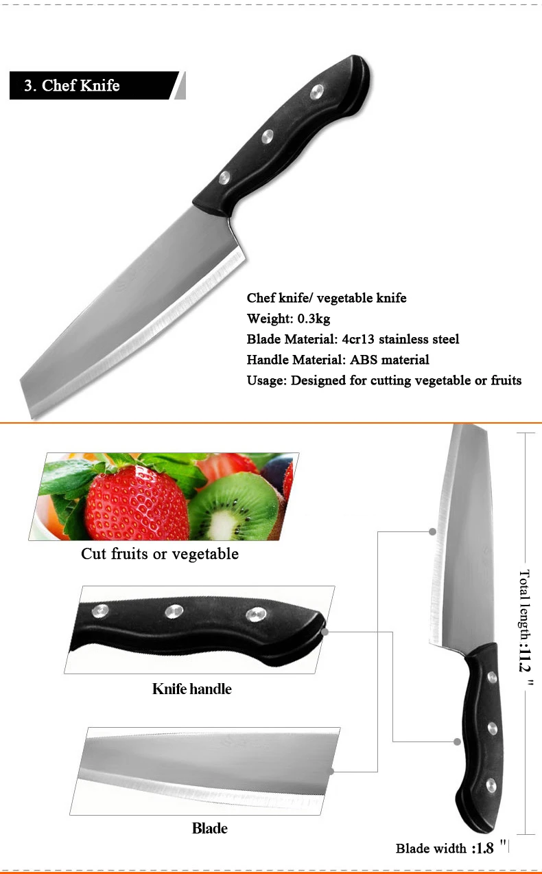 5pcs 4cr13 Stainless Steel Kitchen Bone Cleaver Butcher Chef Knife Set With Block Buy