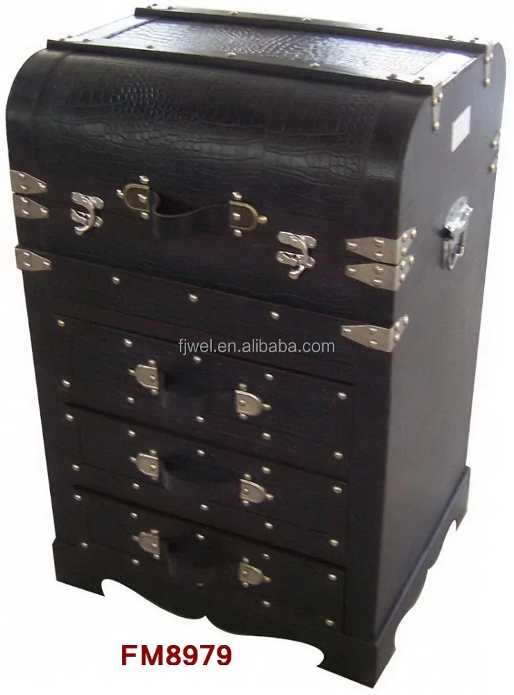 Black Crocodile Leather And Wood Chest With Drawers Cabinet Buy