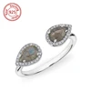 925 sterling silver open design Labradorite ring tear drop Labradorite ring
