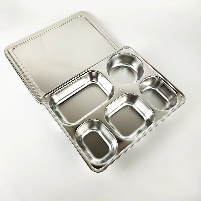 Durable 5 Compartments Rectangular Stainless Steel Kids Children's Tray