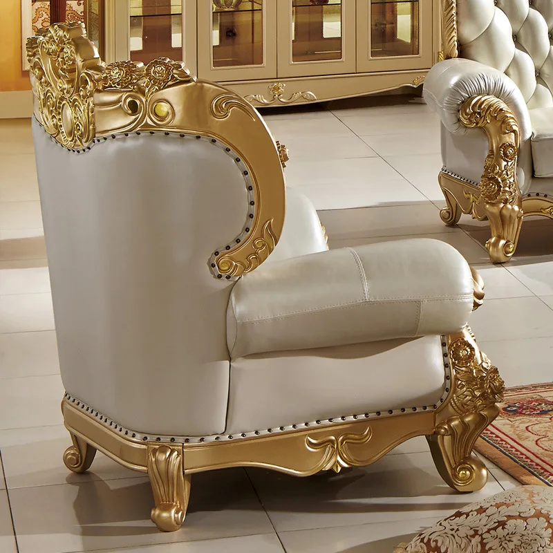 Foshan Royal Luxury Italy Living Room Furniture Sets Gold Leaf Sofa Set ...